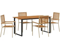 Lauko baldų komplektas Sodo valgomojo komplektas 5 pcs Smėlio Kietos akacijos mediena