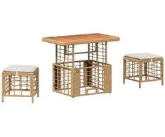 Lauko baldų komplektas Sodo valgomojo komplektas su pagalve 3 pcs Natūralus ir Baltas