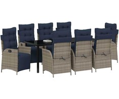 Lauko baldų komplektas Sodo valgomojo komplektas 9 pcs Pilka ir juoda Ratanas