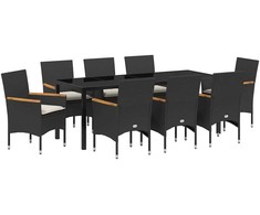 Sodo valgomojo komplektas su pagalve 9 pcs Juoda poliratanas