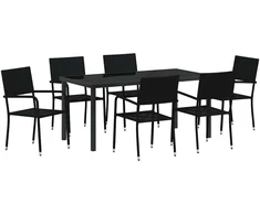 Lauko baldų komplektas Sodo valgomojo komplektas su pagalve 7 pcs Juoda poliratanas