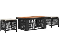 Lauko baldų komplektas Sodo valgomojo komplektas 4 pcs Juoda ir kreminė poliratanas