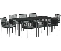 Sodo valgomojo komplektas 9 pcs Juoda PE ratanas