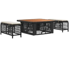 Lauko baldų komplektas Sodo valgomojo komplektas 3 pcs Bežinė ir kreminė poliratanas