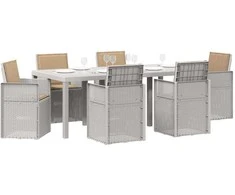 Lauko baldų komplektas Sodo valgomojo komplektas su pagalve 7 pcs Balta ir taupe PP
