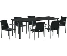 Sodo valgomojo komplektas 7 pcs Juoda ir pilka PE ratanas