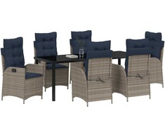 Lauko baldų komplektas Sodo valgomojo komplektas 7 pcs Pilka ir juoda Ratanas