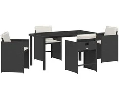 Lauko baldų komplektas Sodo valgomojo komplektas 5 pcs Juoda poliratanas