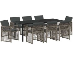 Sodo valgomojo komplektas 9 pcs Pilka poliratanas