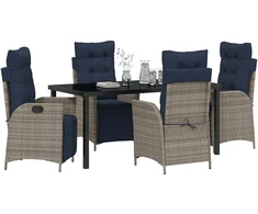 Lauko baldų komplektas Sodo valgomojo komplektas 5 pcs Pilka ir juoda Ratanas