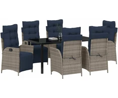 Lauko baldų komplektas Sodo valgomojo komplektas 7 pcs Pilka ir juoda Ratanas