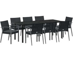 Sodo valgomojo komplektas 9 pcs Juoda ir pilka PE ratanas