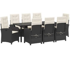 Lauko baldų komplektas Sodo valgomojo komplektas su pagalve 9 pcs Juoda poliratanas