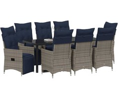 Stalo ir kėdžių komplektas su pagalve 9 pcs Pilka PE ratanas