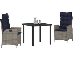 Lauko baldų komplektas Sodo valgomojo komplektas 3 pcs Pilka ir juoda Ratanas