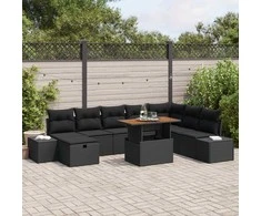 Sodo Sofų Rinkinys su saugykla 9 pcs Juoda Poli ratanas