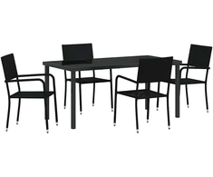 Lauko baldų komplektas Sodo valgomojo komplektas su pagalve 5 pcs Juoda poliratanas
