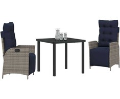 Lauko baldų komplektas Sodo valgomojo komplektas 3 pcs Pilka ir juoda Ratanas