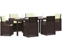 Lauko baldų komplektas Sodo valgomojo komplektas su pagalve 7 pcs Ruda ir kreminė PP