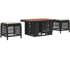 Lauko baldų komplektas Sodo valgomojo komplektas 3 pcs Juoda ir kreminė poliratanas