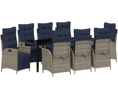 Lauko baldų komplektas Sodo valgomojo komplektas 9 pcs Pilka ir juoda Ratanas