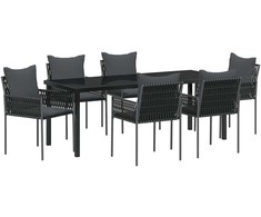 Sodo valgomojo komplektas 7 pcs Juoda ir pilka PE ratanas