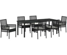 Lauko baldų komplektas Sodo valgomojo komplektas su pagalve 7 pcs Juoda poliratanas