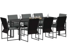 Lauko baldų komplektas Sodo valgomojo komplektas 9 pcs Juoda ir Antracitas