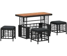 Lauko baldų komplektas Sodo valgomojo komplektas su pagalve 4 pcs Juoda ir pilka