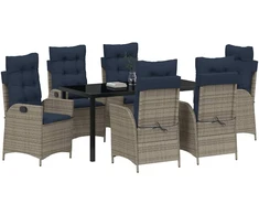 Lauko baldų komplektas Sodo valgomojo komplektas 7 pcs Pilka ir juoda Ratanas