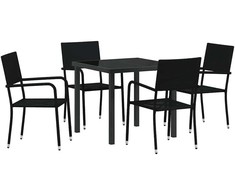 Lauko baldų komplektas Sodo valgomojo komplektas su pagalve 5 pcs Juoda poliratanas