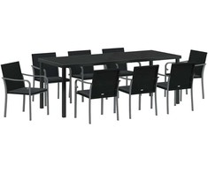 Sodo valgomojo komplektas 9 pcs Juoda ir pilka PE ratanas