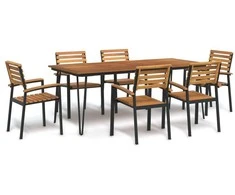Lauko baldų komplektas Sodo valgomojo komplektas, 7 dalių, akacijos masyvas ir metalas