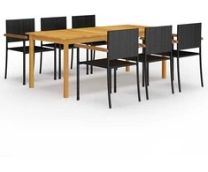Lauko baldų komplektas Sodo valgomojo komplektas, 7 dalių, juodas (147877+3x43937)