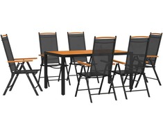 Lauko baldų komplektas Sodo valgomojo komplektas, 7 dalių, juodas ir rudas, aliuminis