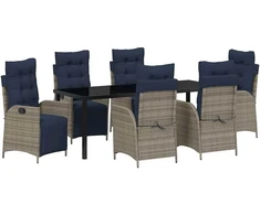 Lauko baldų komplektas Sodo valgomojo komplektas 7 pcs Pilka ir juoda Ratanas