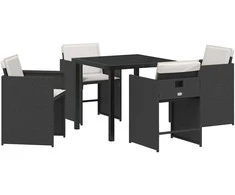 Lauko baldų komplektas Sodo valgomojo komplektas 5 pcs Juoda poliratanas