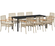 Sodo valgomojo komplektas 9 pcs Bežinė ir juoda Ratanas
