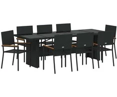 Lauko baldų komplektas Sodo valgomojo komplektas 9 pcs Juoda poliratanas