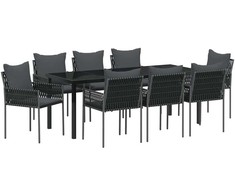 Sodo valgomojo komplektas 9 pcs Juoda ir pilka PE ratanas