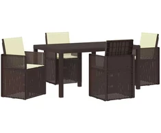 Lauko baldų komplektas Sodo valgomojo komplektas su pagalve 5 pcs Ruda ir kreminė PP