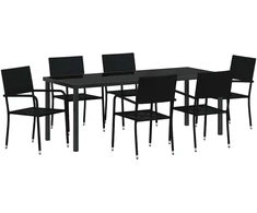 Lauko baldų komplektas Sodo valgomojo komplektas su pagalve 7 pcs Juoda poliratanas