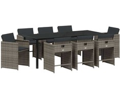 Sodo valgomojo komplektas 9 pcs Pilka poliratanas