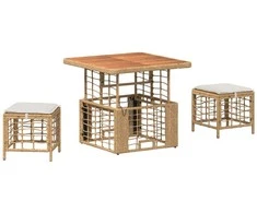 Lauko baldų komplektas Sodo valgomojo komplektas su pagalve 3 pcs Natūralus ir Baltas