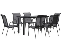 Lauko baldų komplektas Sodo valgomojo komplektas, 7 dalių, juodas, plienas/tekstilenas
