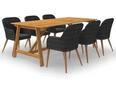 Lauko baldų komplektas Sodo valgomojo komplektas, 7 dalių, juodas (312407+3x44153)