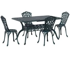 Lauko baldų komplektas Sodo valgomojo komplektas 5 pcs Žalia Aliuminis