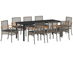 Sodo valgomojo komplektas 9 pcs Pilka ir juoda Ratanas
