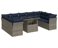 Sofa Sofos komplektas su pagalvėlėmis, 10 dalių, poliratanas/akacija