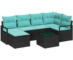 Lauko baldų komplektas Sofos komplektas su pagalve 7 pcs Juoda poliratanas